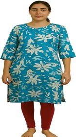 Elegant Turquoise Floral Print Women's Kurta with Red Leggings