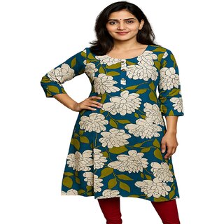 Elegant Blue Floral Printed A-Line Kurti