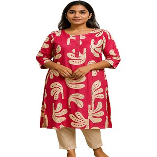 Elegant Dark Rani Pink Kurti with Abstract Pattern and Button Placket