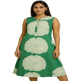 Stylish Forest Green Sleeveless A-Line Floral Print Top