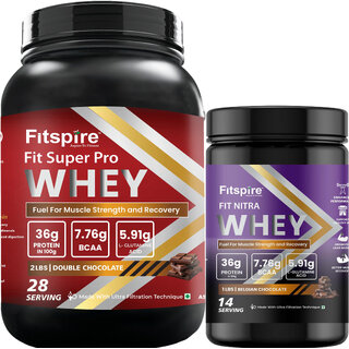 Fitspire Fit Super Pro Double Chocolate Whey Protein 2 lbs + Fit Nitra Belgian Chocolate Whey Protein 1 lb Combo