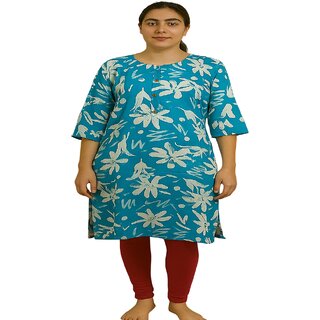 Elegant Turquoise Floral Print Women's Kurta with Red Leggings