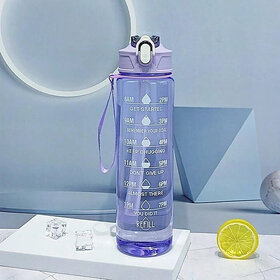 Transparent Motivational Water Bottle (900 ML) with Time Marker, Leakproof, Durable, Time Marker  Non-Toxic Bottle for