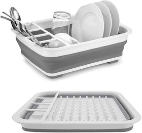 Multi-Function Foldable Disk Washing Tray,Silicone Collapsible Foldable Dish Drying Drainer Storage Kitchen Rack for Por