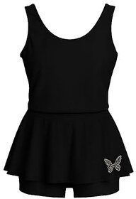 Women's Two-Piece Swimsuit, Black Peplum Tank Top with Butterfly Detail, Swimming Costume with Built-in Shorts Fere Size -Medium