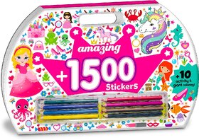 1500 Girls Giant Stickers Activity  Colouring Pad with 8 colour pencils Art Set