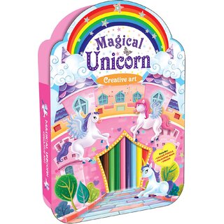 Unicorn Colouring kit with 8 attrative colour pencils, 1 Colouring book  Eraser