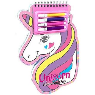 Wiro Bound Fun Unicorn Die Cut Colouring Pad with Free stickers and 4 colour pens included.