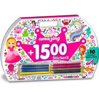 1500 Girls Giant Stickers Activity  Colouring Pad with 8 colour pencils Art Set