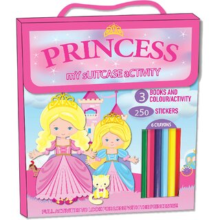My First Princess Colouring Activity Kit with 3 Books Sticker Sheet and 6 Colour Pencils and Handle