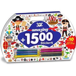 1500 Boys Giant Stickers Activity  Colouring Pad with 8 colour pencils Art Set