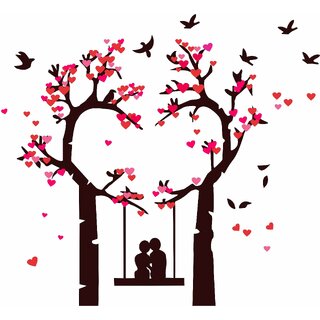 Romantic Couple Under The Heart Leaves Tree ( PVC Vinyl, 97 X 106 )