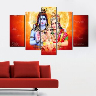 Mahadev Paarwati Maa Ganpati Bappa Five Piece Poster wall Covering Area-(W 79 X