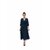 Elegant Navy Wrap Midi Dress with V-Neck, Sheer Sleeves in Polyester Georgette, Three-Quarter Length, Evening Occasion Wear
