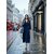 Elegant Navy Wrap Midi Dress with V-Neck, Sheer Sleeves in Polyester Georgette, Three-Quarter Length, Evening Occasion Wear