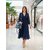Elegant Navy Wrap Midi Dress with V-Neck, Sheer Sleeves in Polyester Georgette, Three-Quarter Length, Evening Occasion Wear