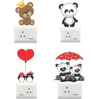cute pandaand taddy Wall Sticker & Switch Board Sticker Set