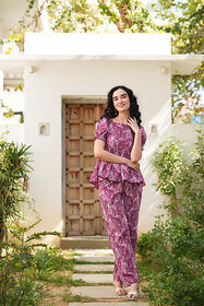 Elara Women's Chic Purple Co-Ord Set with Paisley Pattern