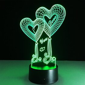 Double Heart Balloon I Love You 3D Optical Illusion Touch Botton 7 Color Changing LED Night Light Desk Lamp,Romantic Gif