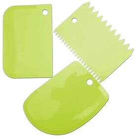 Black Olive Multicolor 3 Pcs Cake Scraper- Set Plastic Dough Bench Scraper Cake Cutter Chopper Smoother Icing Fondant Cake Decorating Pastry Baking Tool