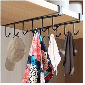 (Pack of 2) Piece Metal 6 Hook with 2 Screw Stickers Under Shelf Cabinet Rack for Coffee Cup Mug Wine Glass Tie Hooks Keys Hooks Hanging Belts Scarf Organizer