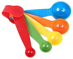 Measuring Spoons Plastic Multicoloured Measurement Spoons with Inter-Locking Ring Holder Embossed Number Measures ML  TPS Long Handle (5pc of Set)