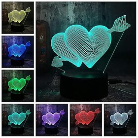 3D Arrow Through The Heart LED Night Light Desk Lamp Wedding Bedroom Decor Lovers  Couple  Sweetheart Best Gift(an Arr