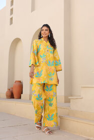 Elara Women's Floral Co-ord Set - Stylish Yellow Top  Bottom