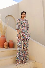 ELARA Women's Chic Floral Co-ord Set - Fashion-Forward Rayon Slub Outfit