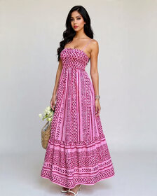 Elara Pink Rayon Bold Print Party Maxi Dress For Women