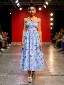 Elara Blue Rayon Maxi Dress For Women