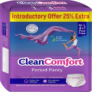 Clean Comfort Disposable Period Panties for Women  Girls Cotton Soft Sanitary Pads M-L (Pack of 5)