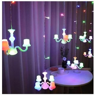 Mini Chandelier Curtain Lights  6 Multi-Color LED Hanging Chandeliers  8 Flashing Modes  Window Curtain Decor