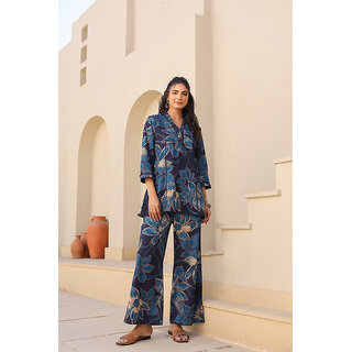 Elara Women's Chic Rayon Slub Co-ord Set with Floral Pattern