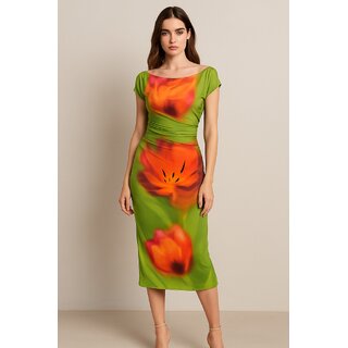 Green Powernet Bodycon Dress For Women