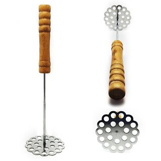 Adultokids Stainless Steel Potato Masher/Pressers with Wooden Handle (Pack of 1) for Lump-Free Mashed PotatoesVegetablesFruitsBeansKitchen Cooking Essential Tools/Accessories (Long 1)
