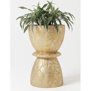 Decorative Plant Pot, Gold Leaf Pattern, Hourglass Shape, Modern Indoor Planter with Pedestal Base, Ceramic Home Decor