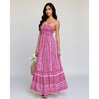 Elara Pink Rayon Bold Print Party Maxi Dress For Women