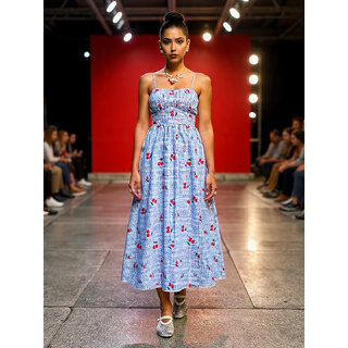 Elara Blue Rayon Maxi Dress For Women