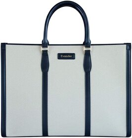 Stylish Cream and Navy Leather Tote Bag - Spacious and Elegant