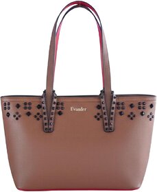 Evander Brown Textured Tote Bag with Decorative Black Studs