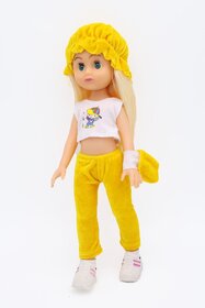 RIVA CREATIONS Cute Little Girl Doll Fashion Doll in Velvet Dress with Hat for Girls Kids Yellow