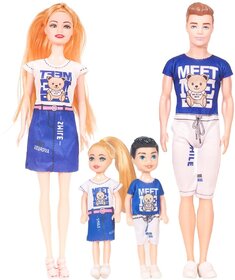 Riva Creations Happy Family Doll Set Father Mom and two Kids Dolls Set For Kids Multicolor