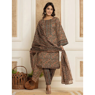 ELARA Brown Rayon Dupatta Kotachex Kurta Set For Women