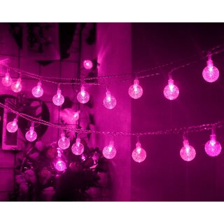 Crystal Ball Pink Lights for Bedroom, Waterproof Pink Christmas Lights for Bedroom Girls Kids...