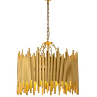Modern Gold Drum Chandelier, 21.3-Inch Diameter Pendant Light with Adjustable Height Chain