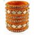 Traditional Orange Silk Thread Bangles Set, Mirror Work with Gold Beads