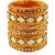 Traditional Yellow Silk Thread Bangles Set, Mirror Work with Gold Beads, 6 Pieces