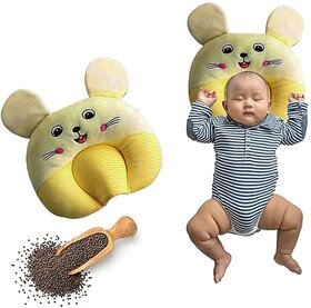 Baby Pillow  Soft, and Comfortable for Babies  Mustard Seeds Pillow for 0 to 12 Months (Mutard Pillow Kitty Yellow)