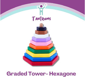 Tantrums Graded Tower Hexagon Puzzle, Wooden Building Blocks, Multicolour, 10 Pieces, Educational Toy for Kids